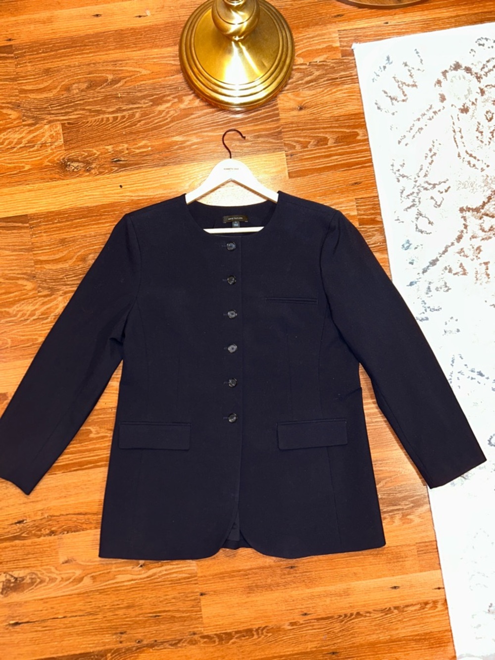 Ann Taylor Navy Single-Breasted Collarless Blazer
